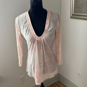 No-l-ita de Nimes Pink and White V-Neck Long Sleeve‎ Top tunic Sz S